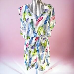 PRETTY Rebellious dress, size M, feather print, electric waist, double v neck
